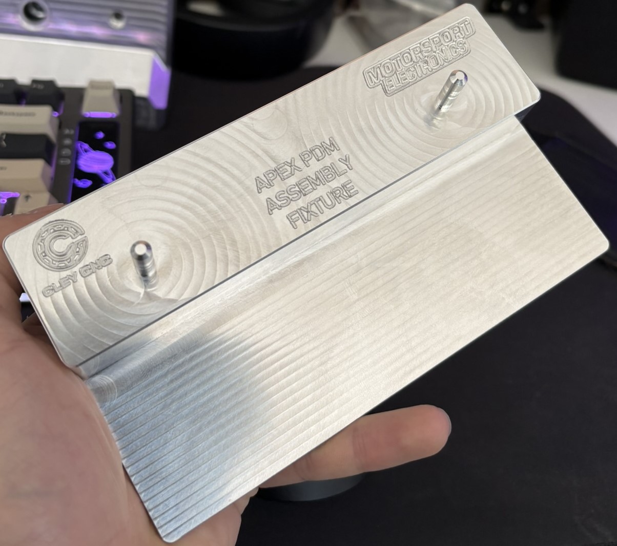 A machined aluminium assembly fixture for Motorsport Electronics